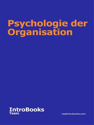 cover image of Psychologie der Organisation